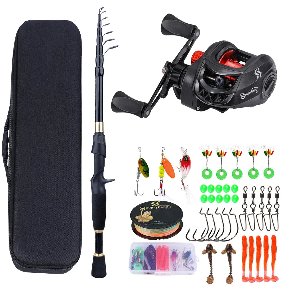 Sougayilang Fishing Rod and Reel Full Kit 1.8-2.4m Telescopic Casting Fishing Ultralight Rod and 7.2:1 Gear Ratio for Freshwater