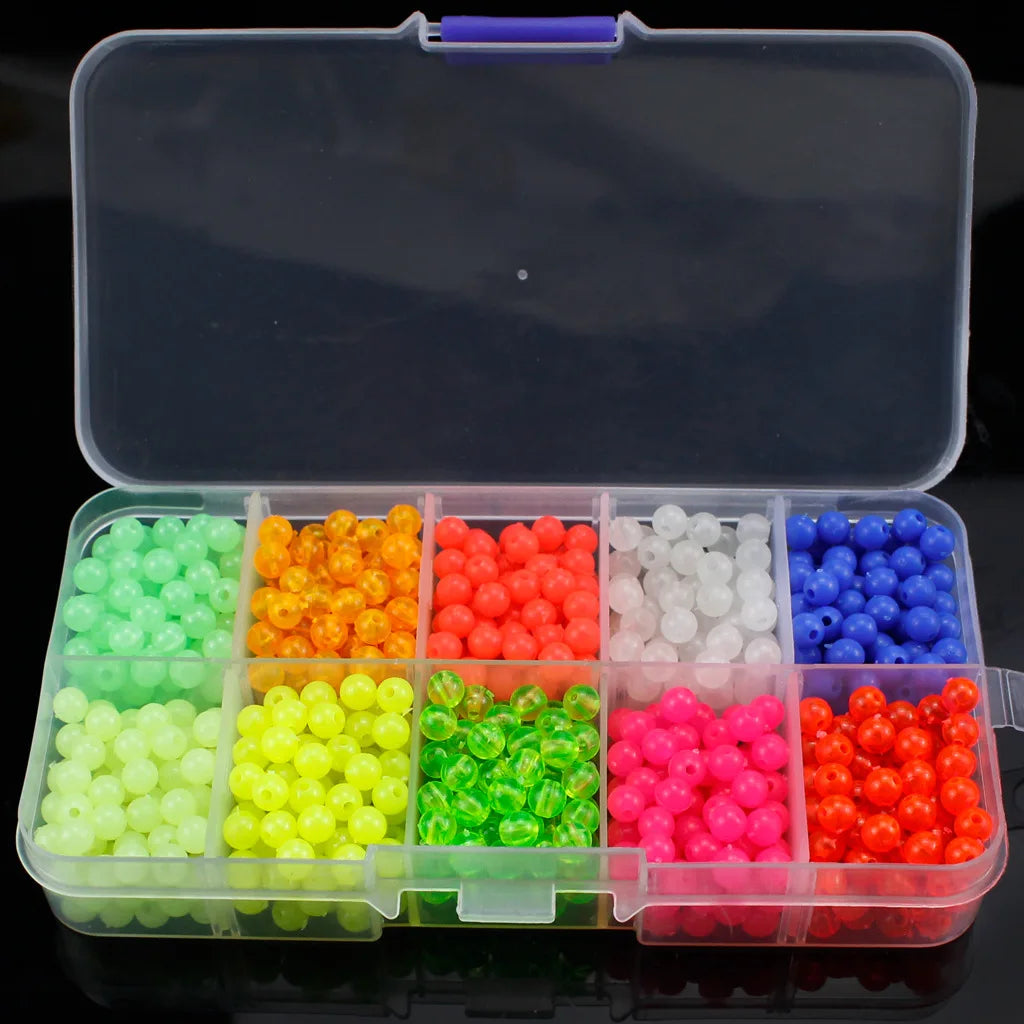 1000pcs Fishing Space Beans Luminous Round Float Balls Stopper Glow Rigging Beads Plastic Tackle Lure Accessories with Box