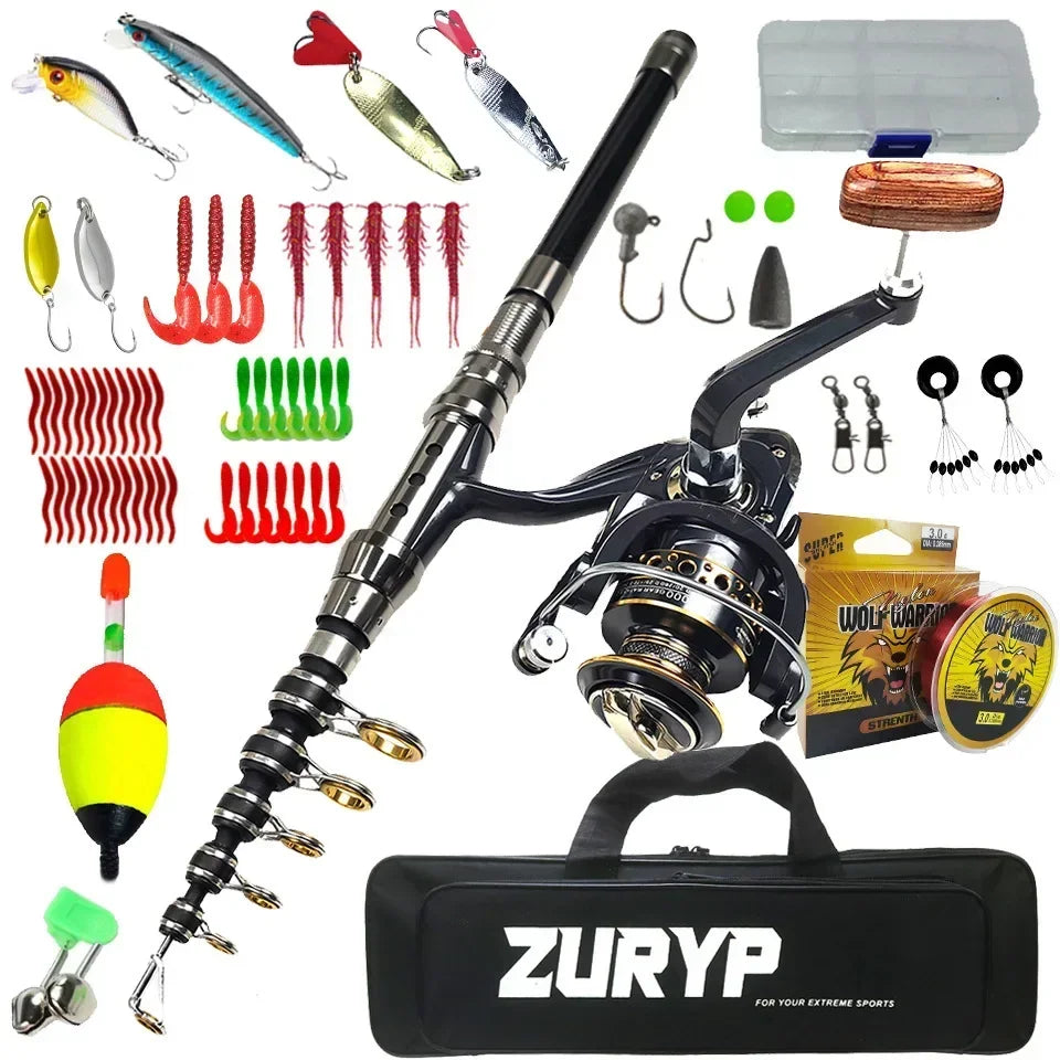 Fishing Rods Set for Sea Fishing Tackle Kit with Soft Lures and Hooks Telescopic Fishing Rod and Reel Combo Sets Accessories
