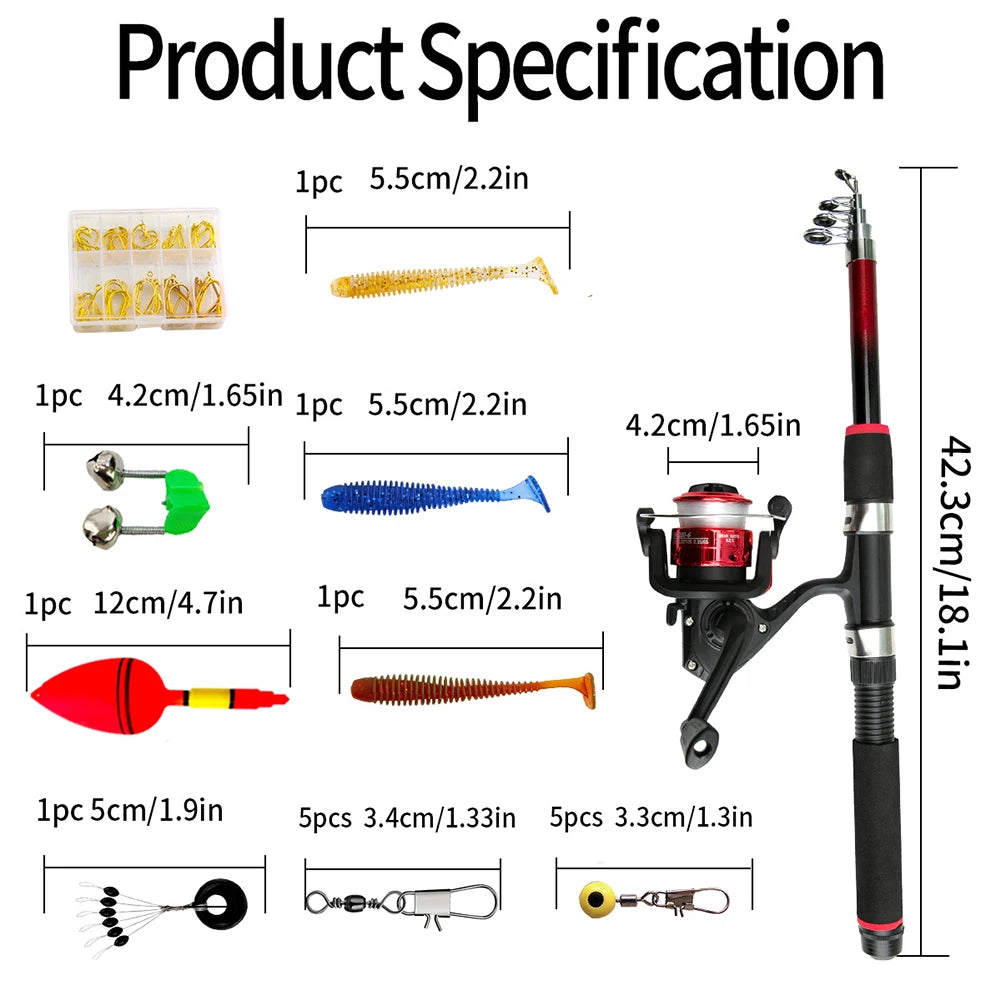 Fishing Pole Set Fishing Rod Spinning-Reel Baits Hooks Fishing Tackle Box Telescopic Fishing Rod For Fishing Starter