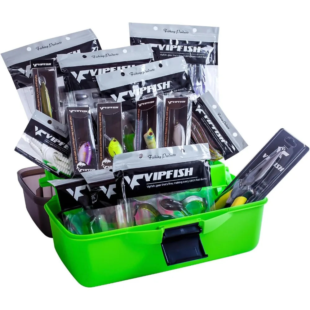 Fishing Tackle Box with Tackle Included Lures, Hooks, Weights, 3-Layer Freshwater Fishing Tackle Kit for Bass Trout Walleye Fish