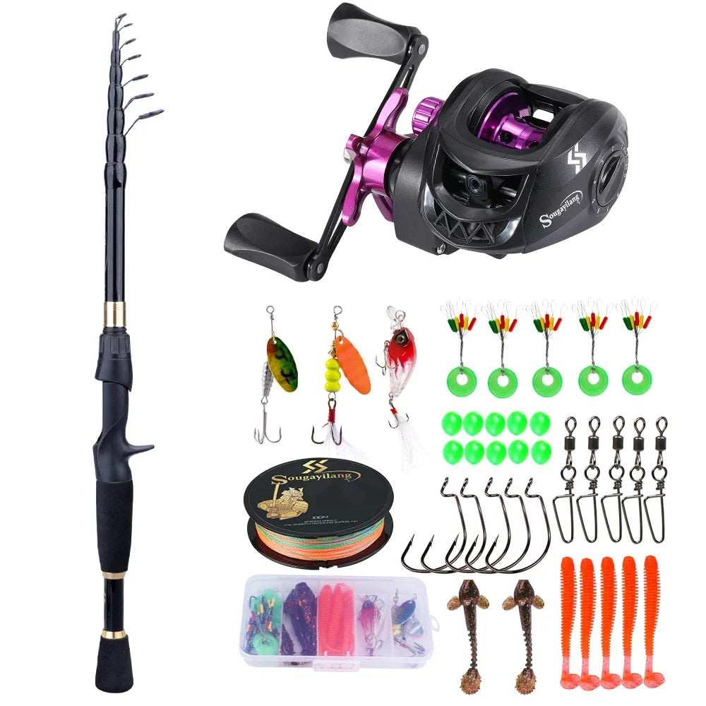 Sougayilang Fishing Rod and Reel Full Kit 1.8-2.4m Telescopic Casting Fishing Ultralight Rod and 7.2:1 Gear Ratio for Freshwater