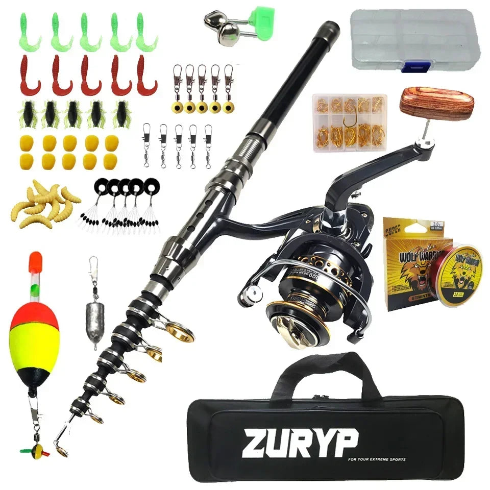 Fishing Rods Set for Sea Fishing Tackle Kit with Soft Lures and Hooks Telescopic Fishing Rod and Reel Combo Sets Accessories