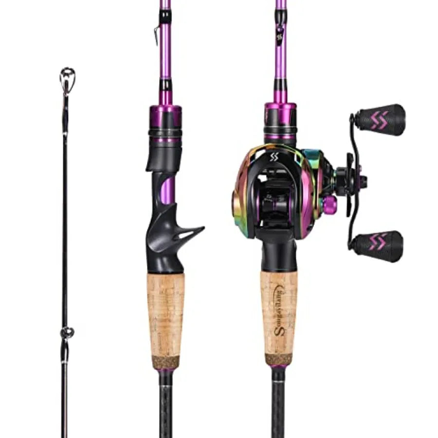Fishing Rod Reel Combos Medium Heavy 6' 7' Spinning Casting Rod with Stainless Steel Guides Two Pieces for Enhanced