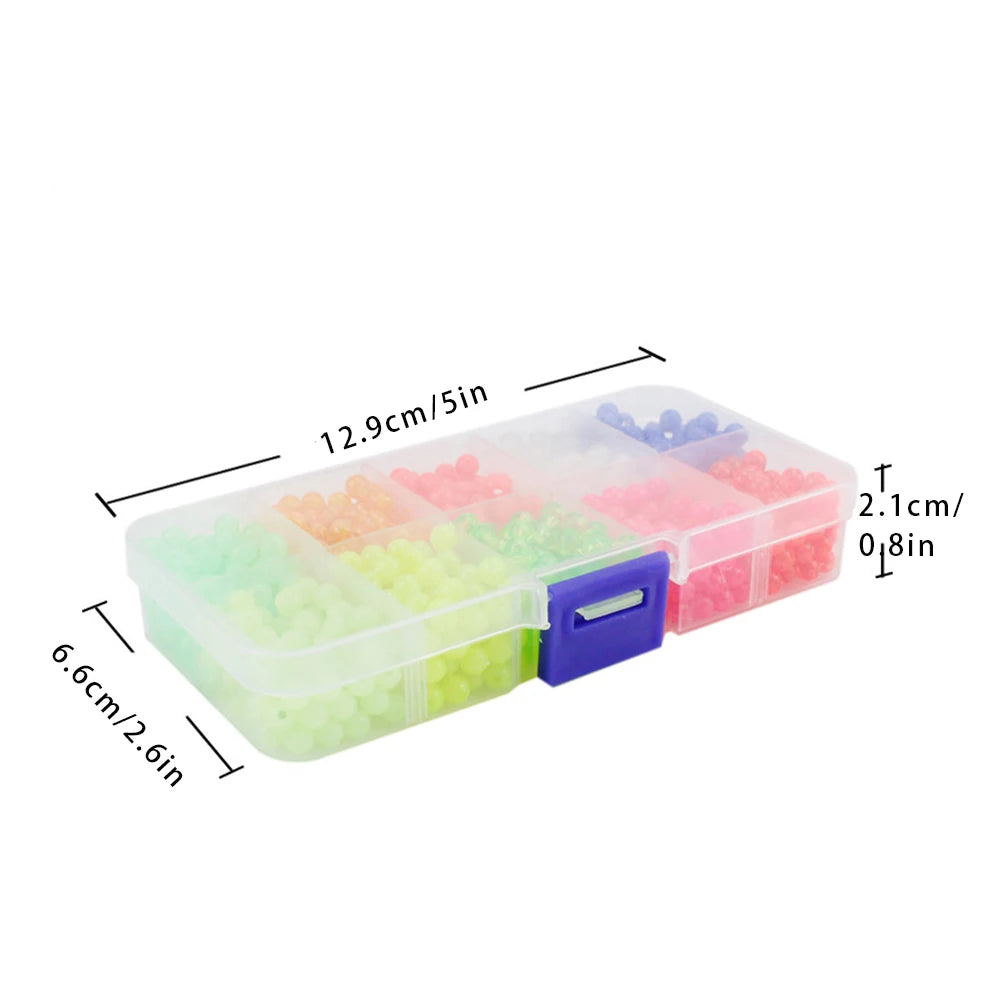 1000pcs Fishing Space Beans Luminous Round Float Balls Stopper Glow Rigging Beads Plastic Tackle Lure Accessories with Box