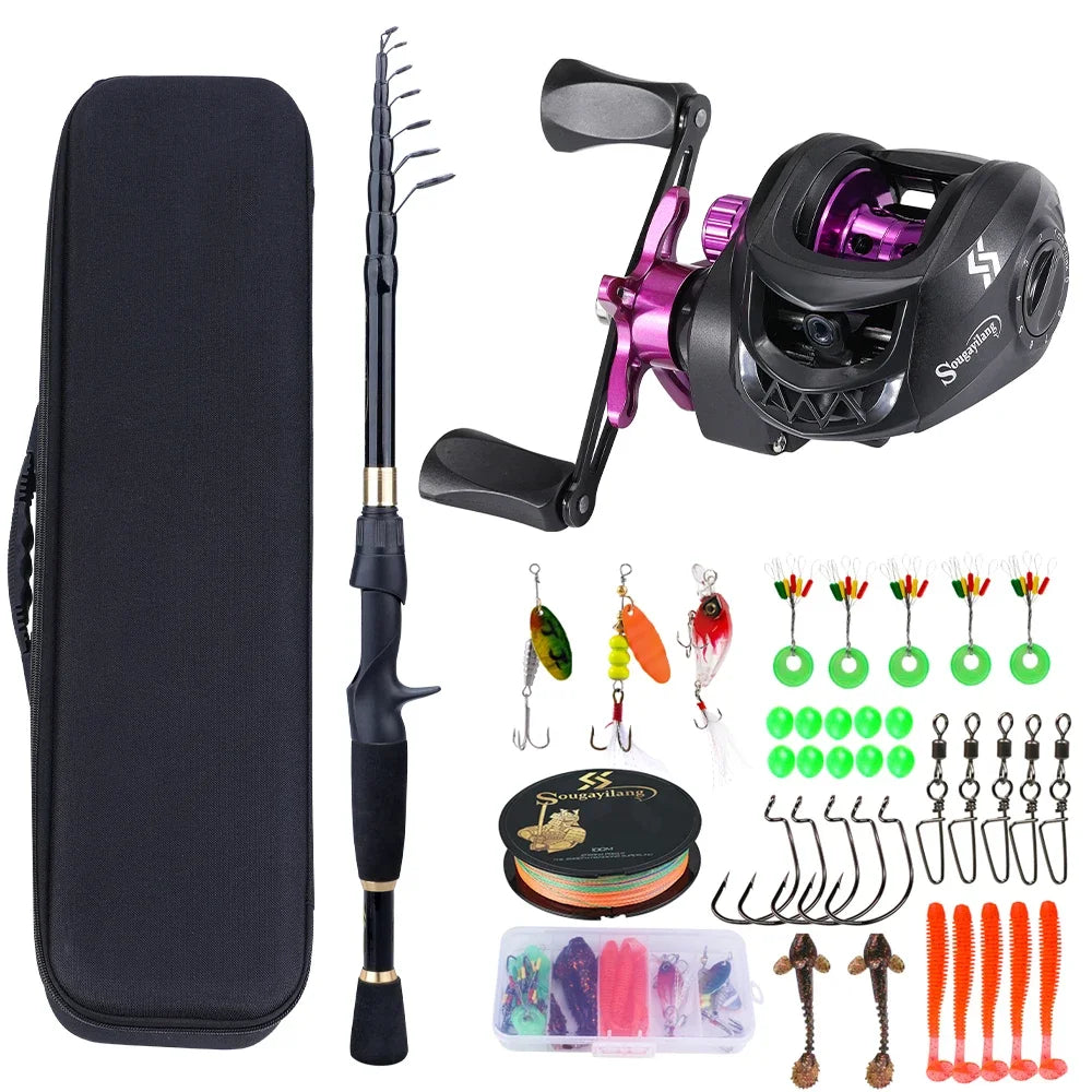 Sougayilang Fishing Rod and Reel Full Kit 1.8-2.4m Telescopic Casting Fishing Ultralight Rod and 7.2:1 Gear Ratio for Freshwater