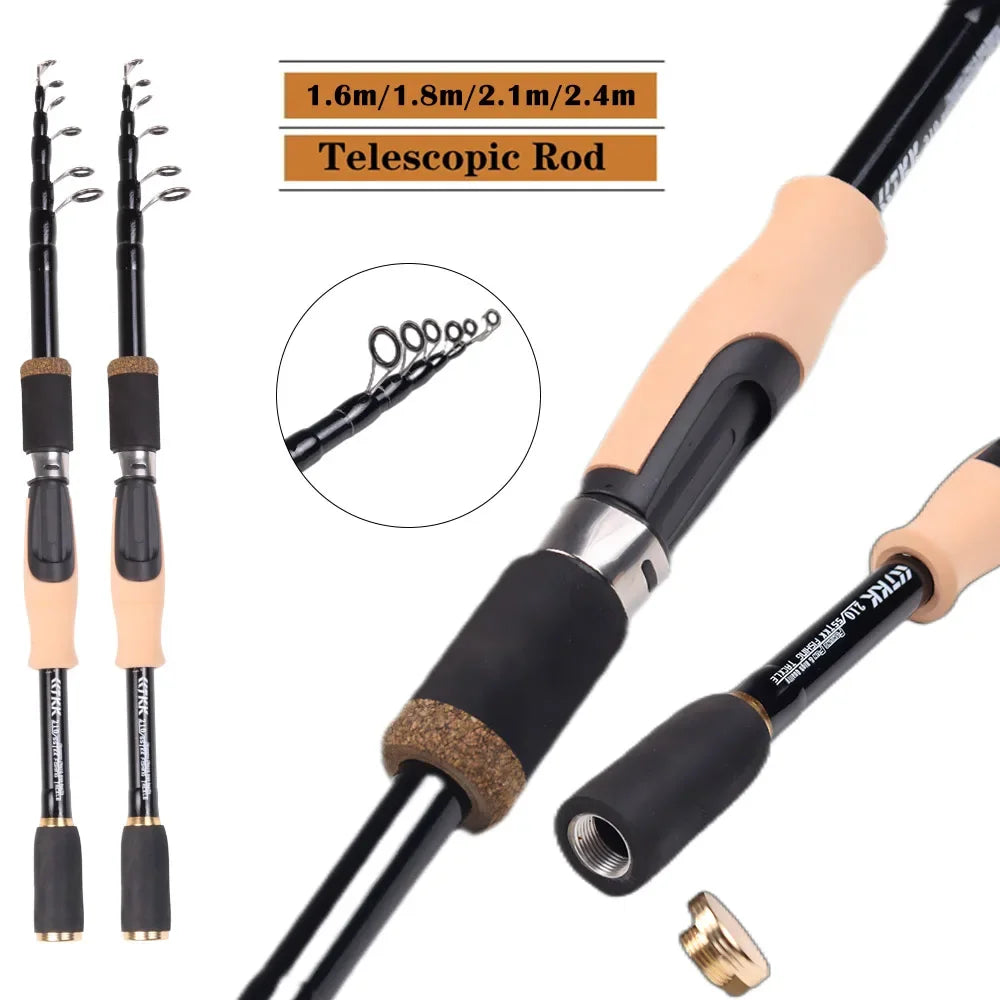 Fishing Lure Spinning Casting Rod Baitcasting Carbon Fiber Feeder 1.6M 1.8M 2.1M 2.4M Durable Cork Wooden Handle Travel Tackle