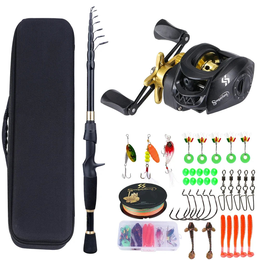 Sougayilang Fishing Rod and Reel Full Kit 1.8-2.4m Telescopic Casting Fishing Ultralight Rod and 7.2:1 Gear Ratio for Freshwater