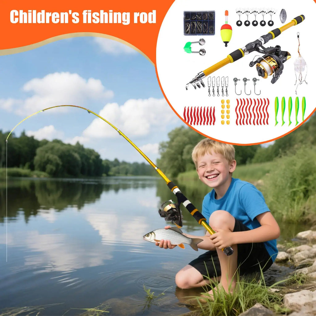 Fishing Pole Kids Portable Children Telescopic Rod 71 Inch Youth Beginner Pole And Reel Set For Saltwater Travel Kayak Boat Surf