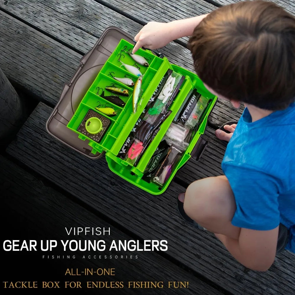 Fishing Tackle Box with Tackle Included Lures, Hooks, Weights, 3-Layer Freshwater Fishing Tackle Kit for Bass Trout Walleye Fish