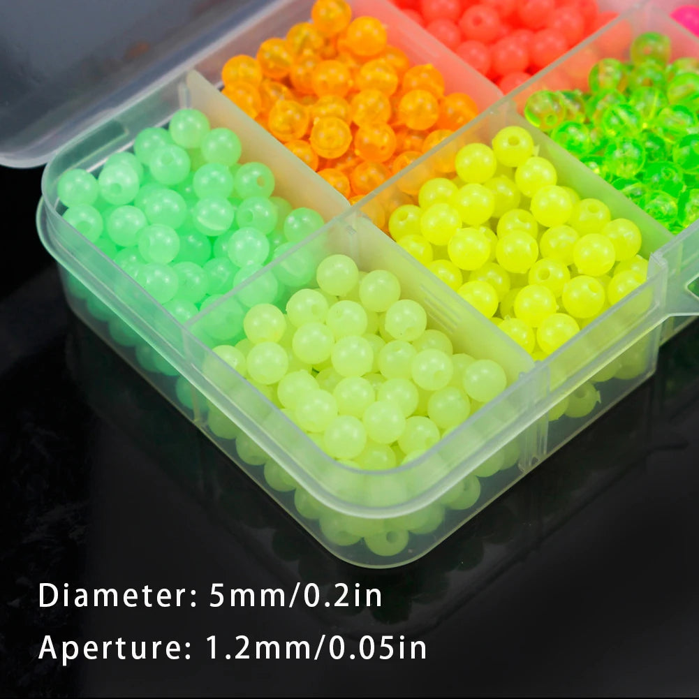 1000pcs Fishing Space Beans Luminous Round Float Balls Stopper Glow Rigging Beads Plastic Tackle Lure Accessories with Box