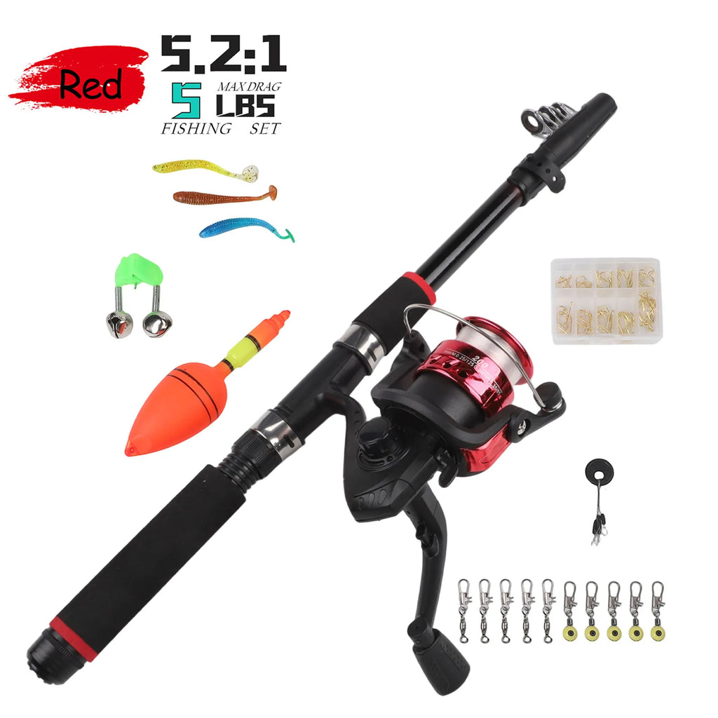 Fishing Pole Set Fishing Rod Spinning-Reel Baits Hooks Fishing Tackle Box Telescopic Fishing Rod For Fishing Starter