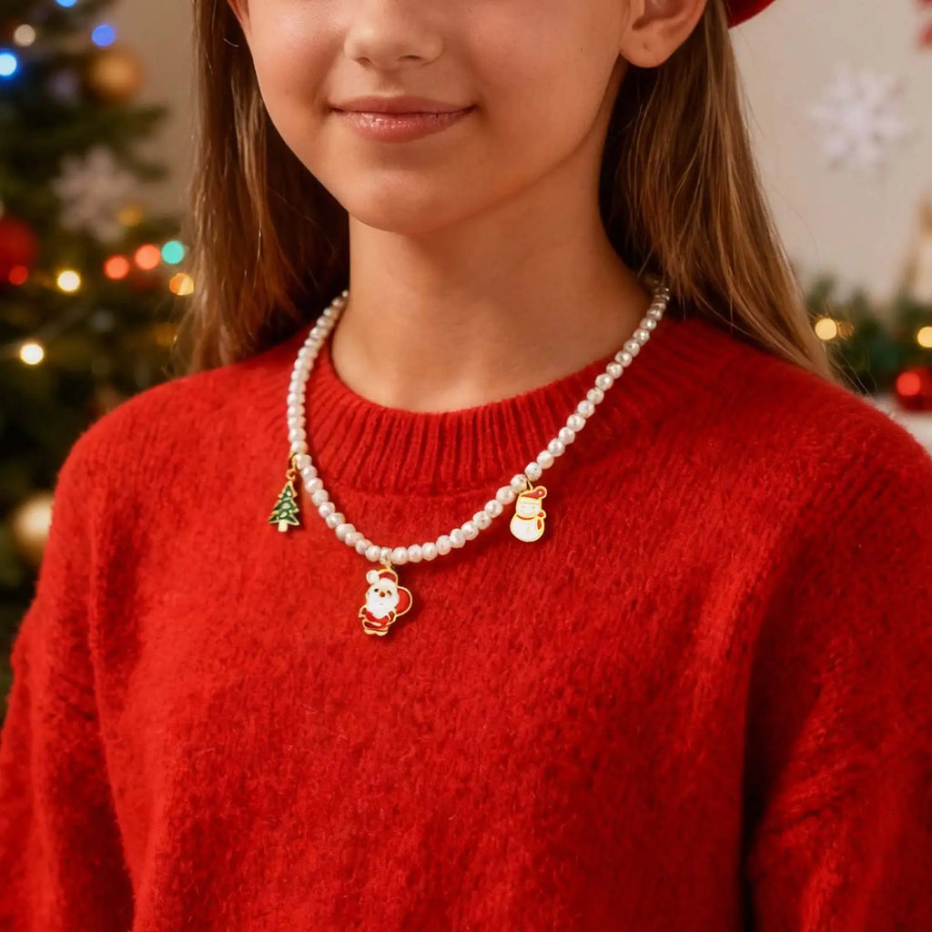 Exquisite Santa Claus Christmas Tree Snowman Necklace,Women's Imitation Pearl Beaded Necklaces,Fashion Christmas Jewelry Gifts