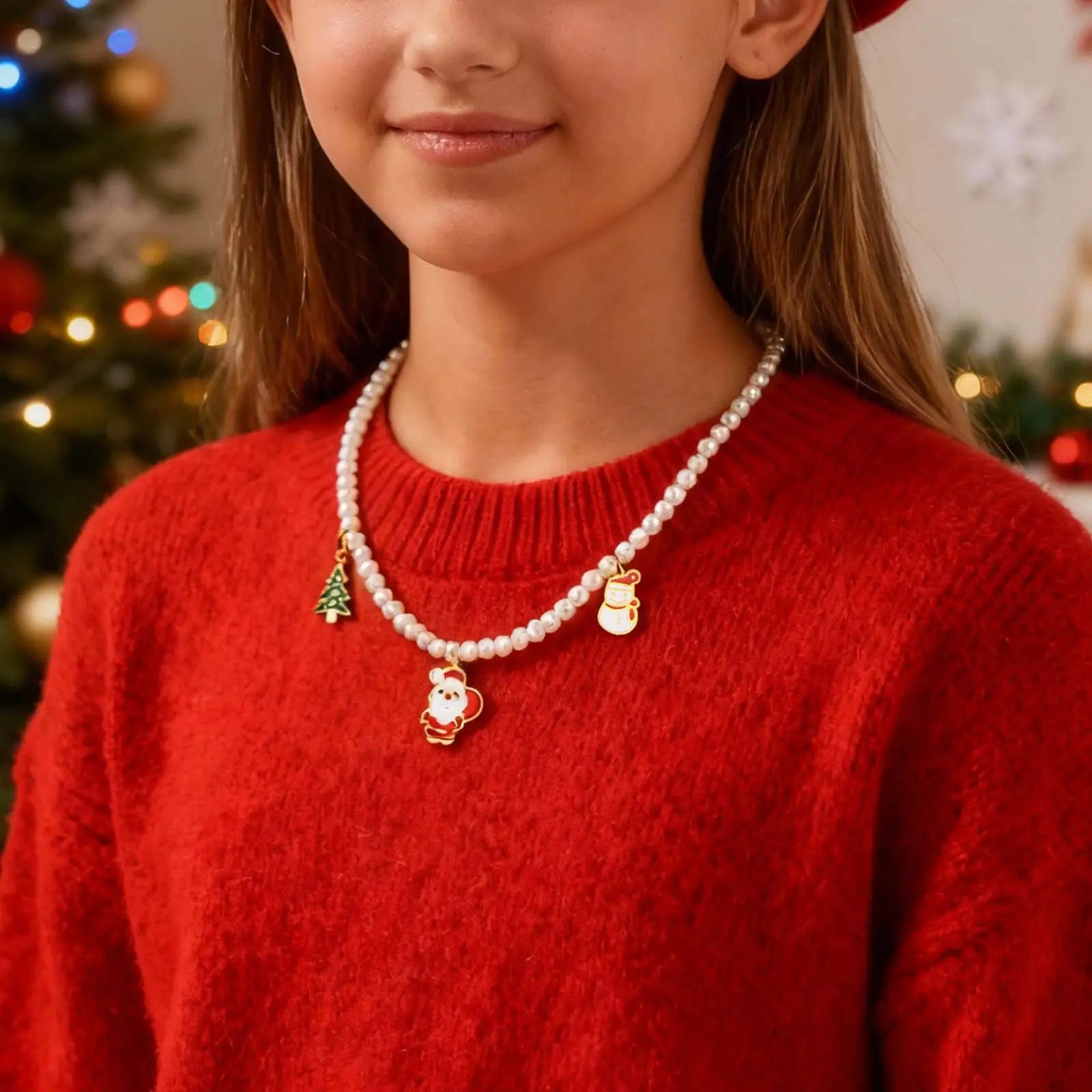 Exquisite Santa Claus Christmas Tree Snowman Necklace,Women's Imitation Pearl Beaded Necklaces,Fashion Christmas Jewelry Gifts