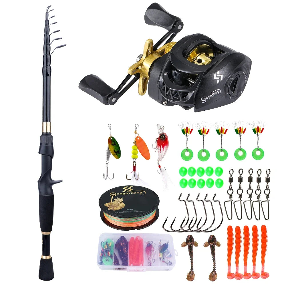 Sougayilang Fishing Rod and Reel Full Kit 1.8-2.4m Telescopic Casting Fishing Ultralight Rod and 7.2:1 Gear Ratio for Freshwater