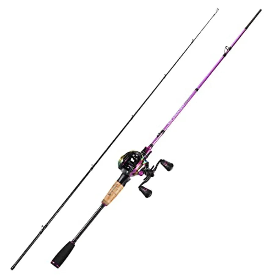 Fishing Rod Reel Combos Medium Heavy 6' 7' Spinning Casting Rod with Stainless Steel Guides Two Pieces for Enhanced