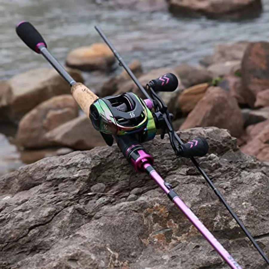 Fishing Rod Reel Combos Medium Heavy 6' 7' Spinning Casting Rod with Stainless Steel Guides Two Pieces for Enhanced