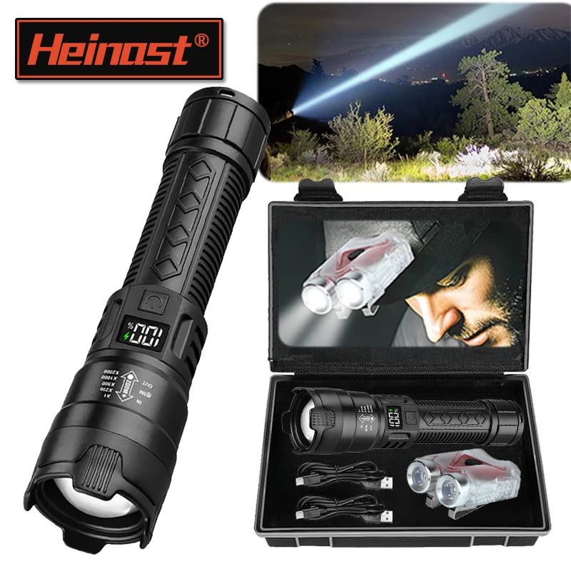 Ultra Bright LED Flashlight 2000LM Type-C Rechargeable Long Range Zoom Tactical Torch Outdoor Emergency Camping Fishing Lantern