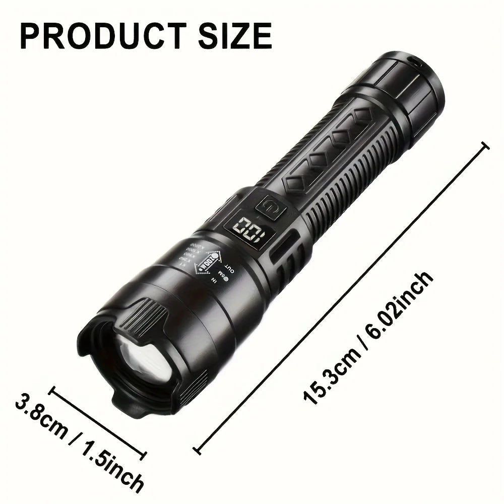 Ultra Bright LED Flashlight 2000LM Type-C Rechargeable Long Range Zoom Tactical Torch Outdoor Emergency Camping Fishing Lantern