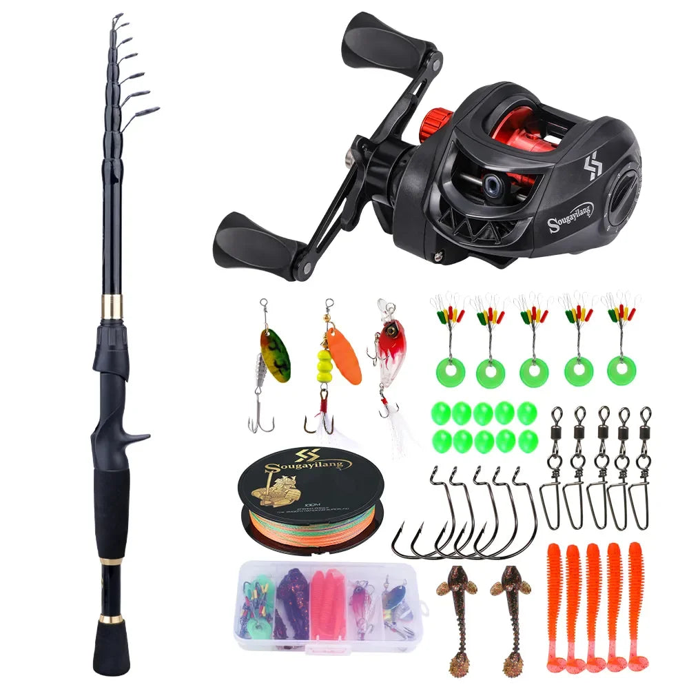 Sougayilang Fishing Rod and Reel Full Kit 1.8-2.4m Telescopic Casting Fishing Ultralight Rod and 7.2:1 Gear Ratio for Freshwater