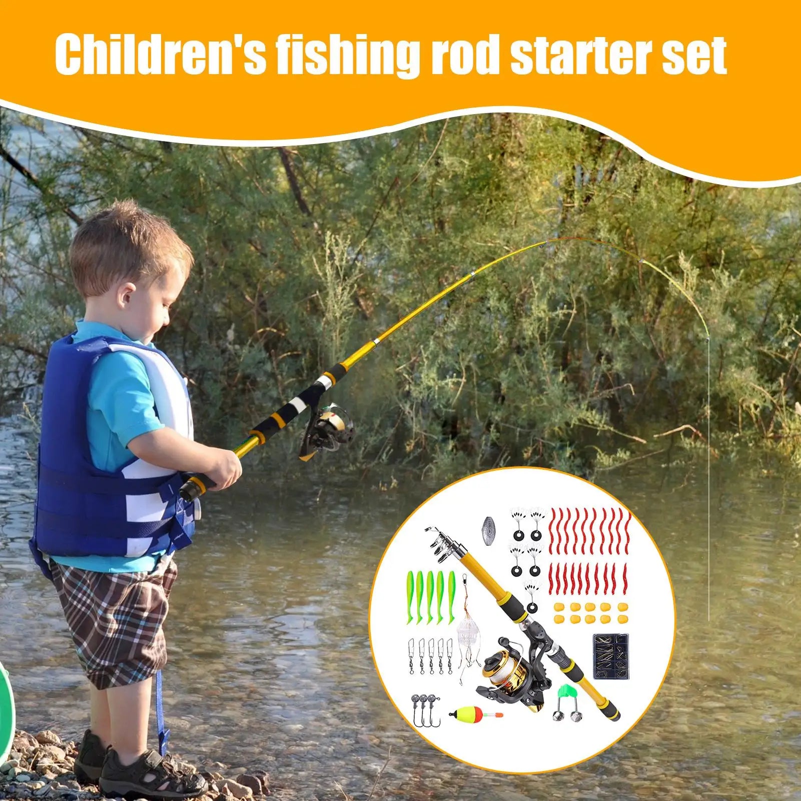 Fishing Pole Kids Portable Children Telescopic Rod 71 Inch Youth Beginner Pole And Reel Set For Saltwater Travel Kayak Boat Surf