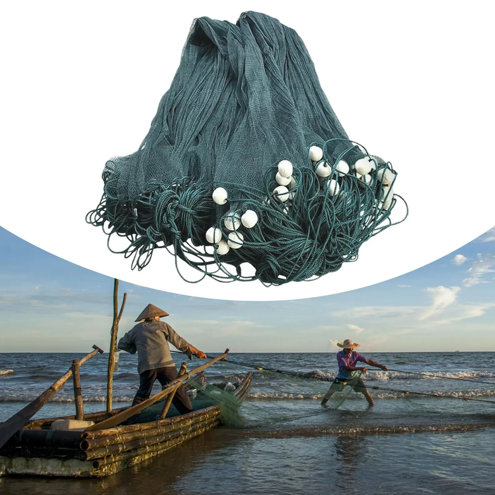 6.5 X 33ft Fishing Drag Fish Net, Large Gill Fishing Net, Handmade Nylon Beach Seine Nets, High Density Mesh Fishing Net