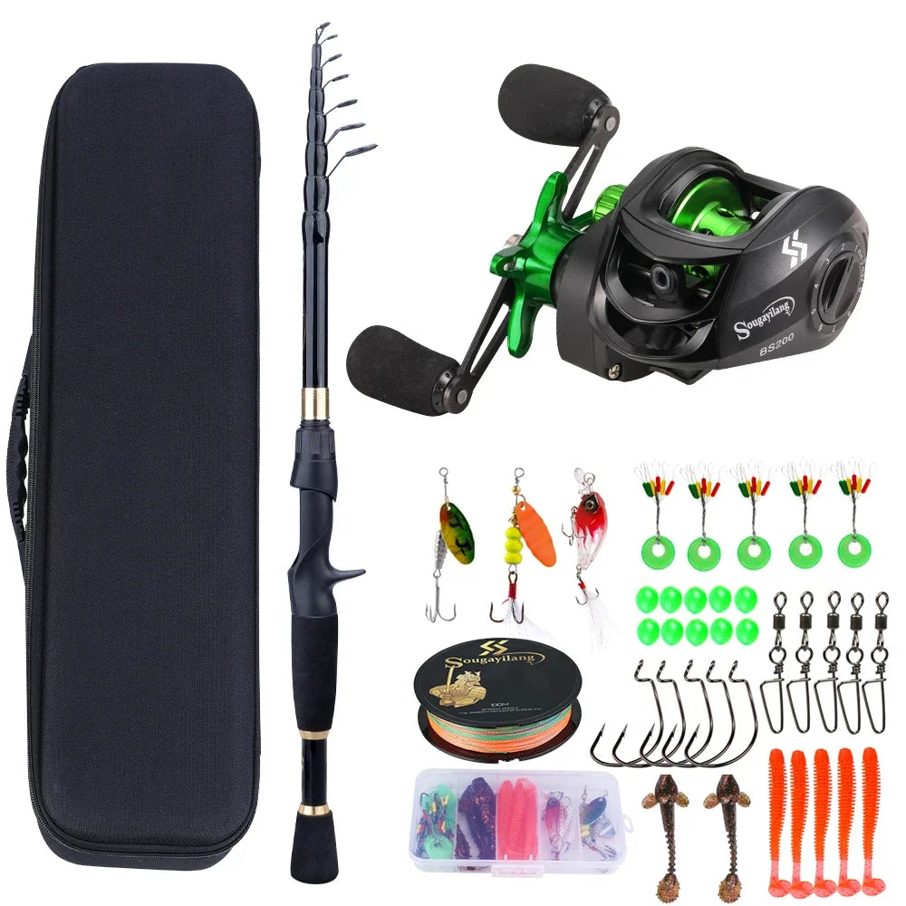 Sougayilang Fishing Rod and Reel Full Kit 1.8-2.4m Telescopic Casting Fishing Ultralight Rod and 7.2:1 Gear Ratio for Freshwater