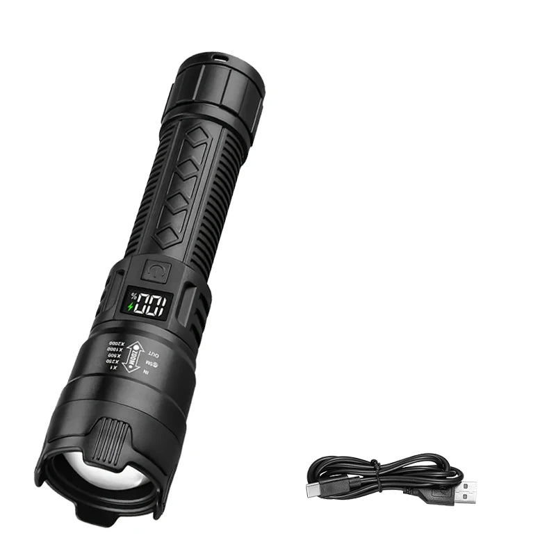 Ultra Bright LED Flashlight 2000LM Type-C Rechargeable Long Range Zoom Tactical Torch Outdoor Emergency Camping Fishing Lantern