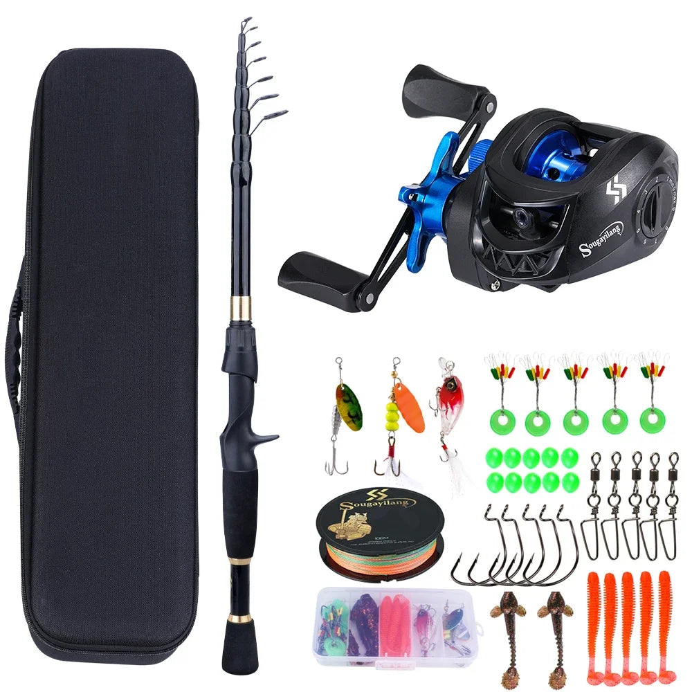 Sougayilang Fishing Rod and Reel Full Kit 1.8-2.4m Telescopic Casting Fishing Ultralight Rod and 7.2:1 Gear Ratio for Freshwater