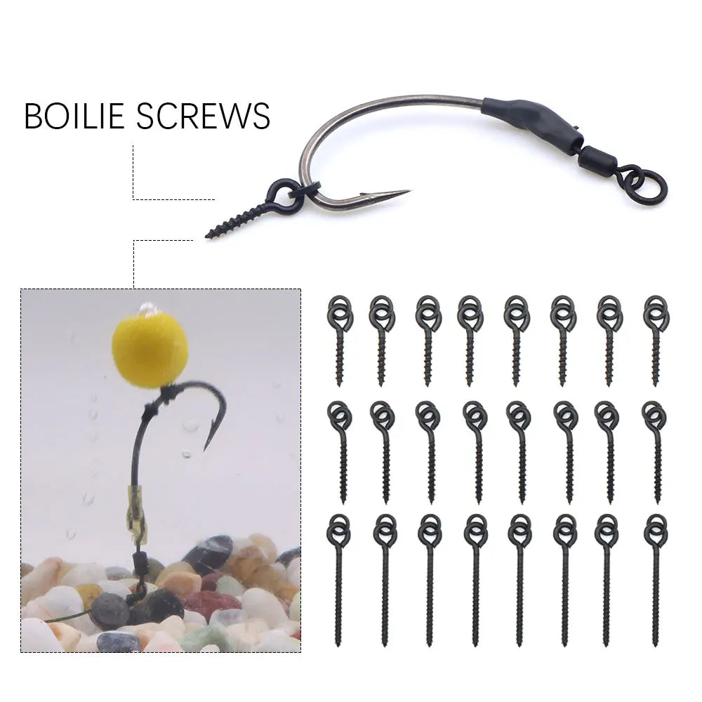 20pcs Carp Fishing Boilie Clips Bait Screws Artificial Fake Lure Ring Swivels For Hair Rig Method Feeder Fish Accessories Tackle