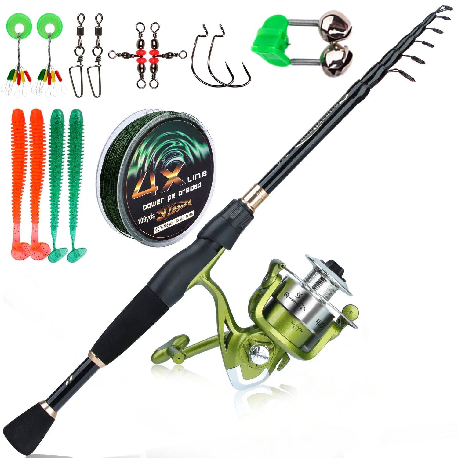 Sougayilang 1.8-2.4m Telescopic Fishing Rod Set Ultralight Weight Rod Spinning Reel with Line Lure Hook Accessories Full Kits