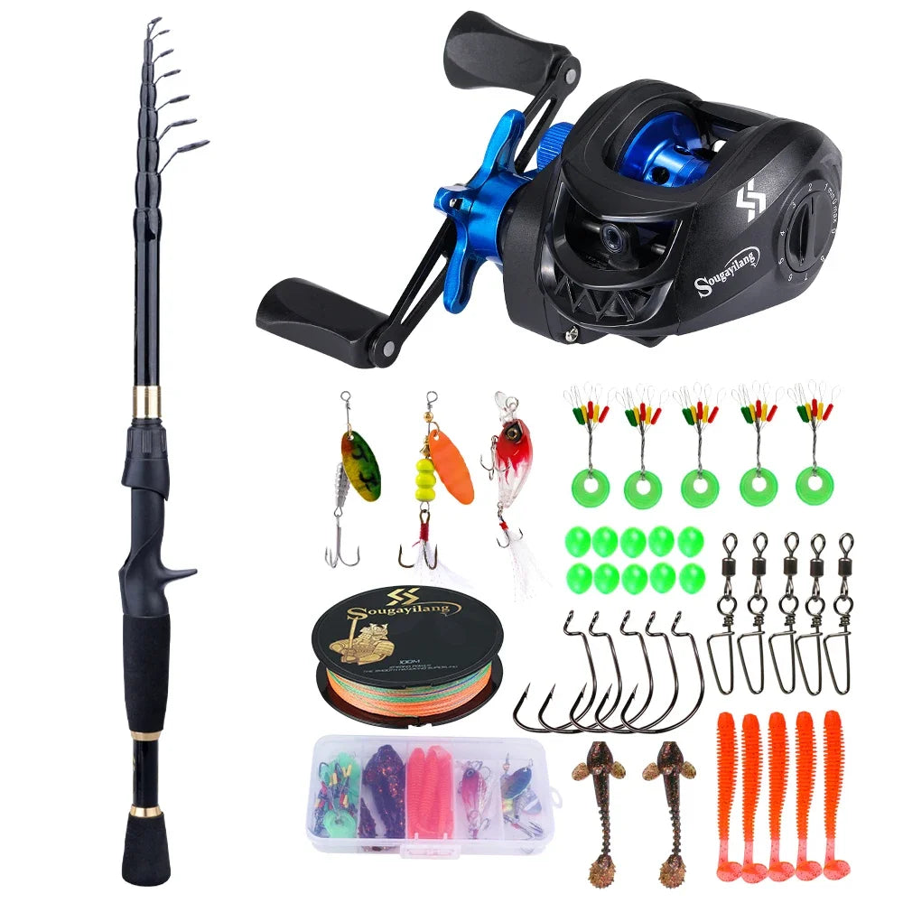 Sougayilang Fishing Rod and Reel Full Kit 1.8-2.4m Telescopic Casting Fishing Ultralight Rod and 7.2:1 Gear Ratio for Freshwater