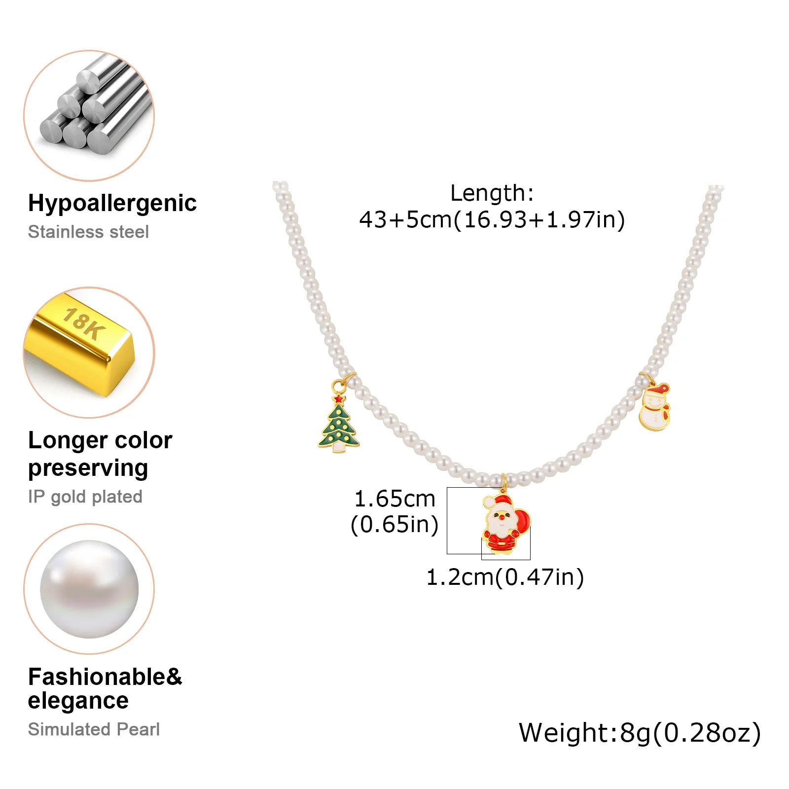 Exquisite Santa Claus Christmas Tree Snowman Necklace,Women's Imitation Pearl Beaded Necklaces,Fashion Christmas Jewelry Gifts