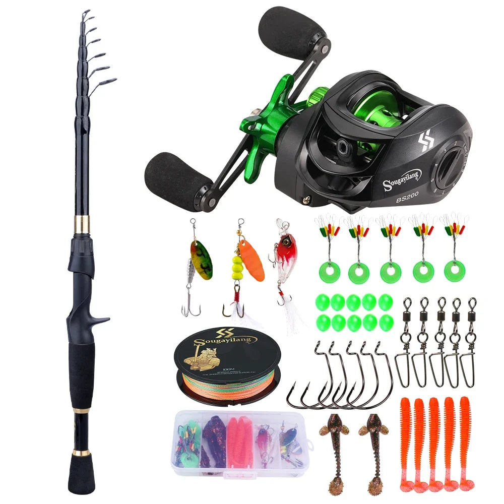 Sougayilang Fishing Rod and Reel Full Kit 1.8-2.4m Telescopic Casting Fishing Ultralight Rod and 7.2:1 Gear Ratio for Freshwater
